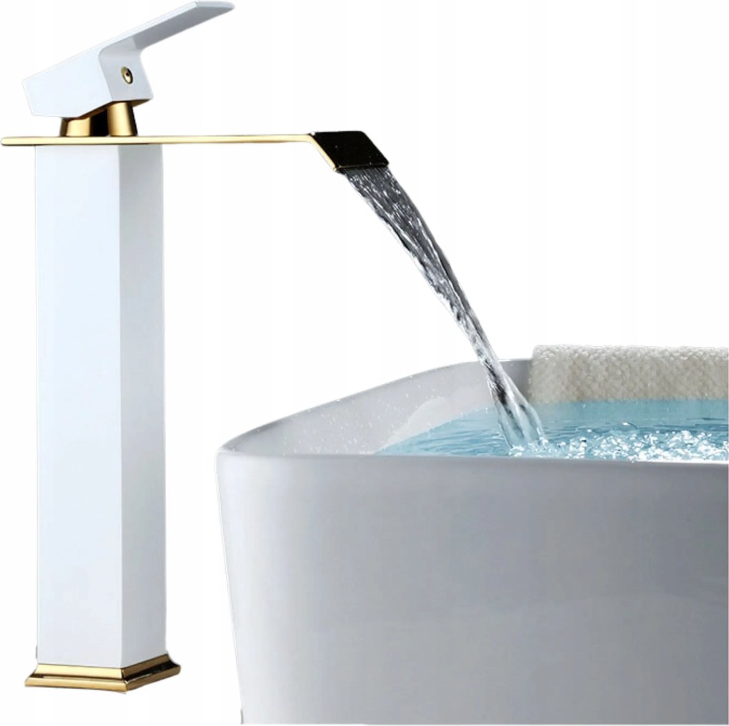 Mosdó csaptelep Fehér Arany kifolyócsővel Vízesés Magas csaptelep Fürdőszoba