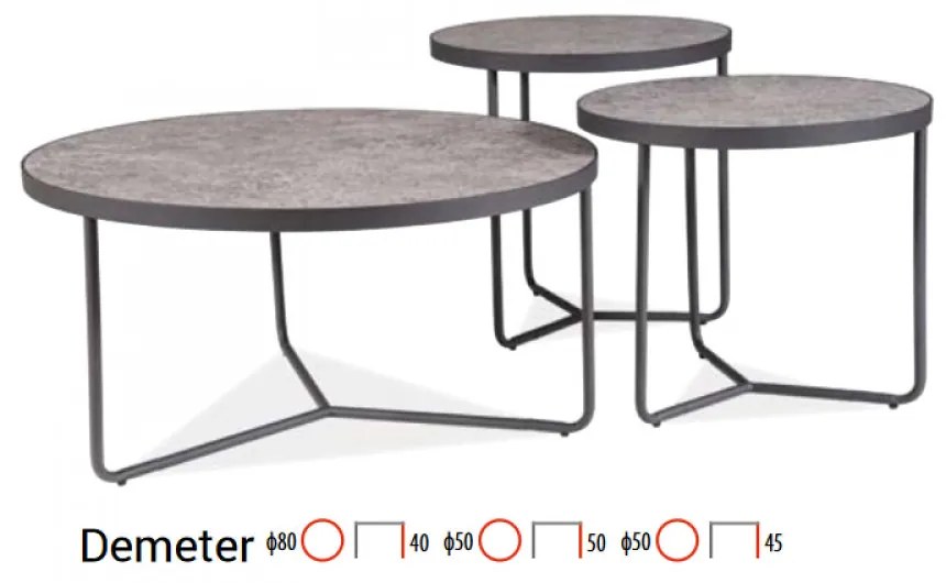 Demeter dohányzóasztal szett 80cm Beton - Fekete