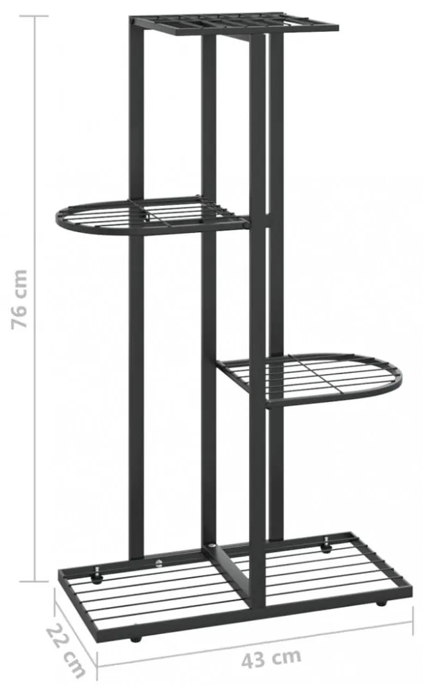 fekete 4 szintes acél virágtartó állvány 43 x 22 x 76 cm