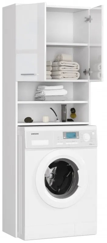 Fürdőszobai mosógép szekrény fehér, magasfényű fehér