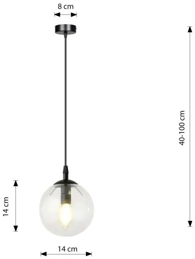 Csillár zsinóron COSMO 1xE14/10W/230V átm. 14 cm fekete/átlátszó