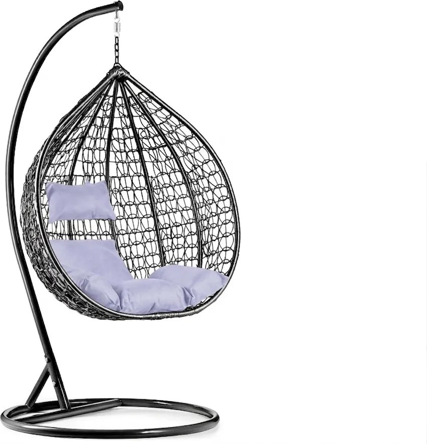 Fekete függőszék KOKON állvánnyal, világos párna