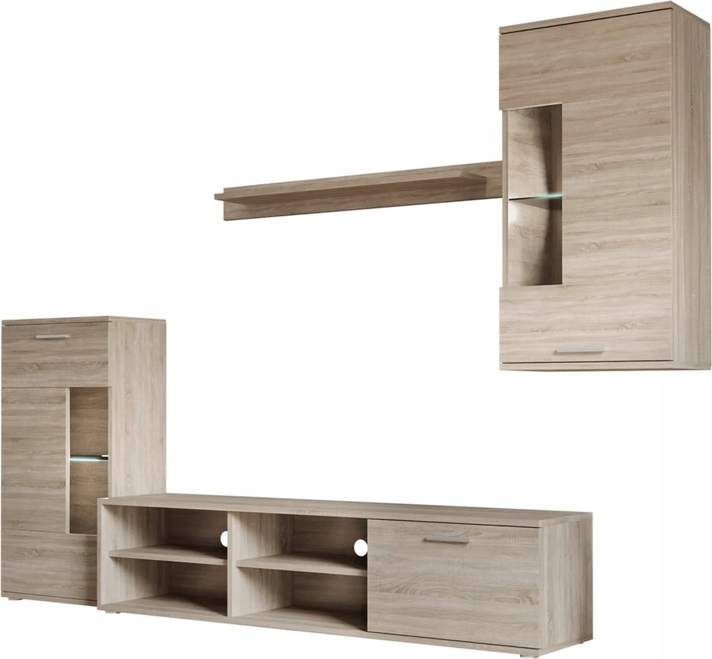 Nappali szekrénysor, sonoma tölgy, fóliázott DTD, FRONTAL 1 NEW