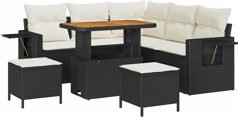 vidaXL Kerti Kanapé Szett párnával 8 pcs Fekete polirattan