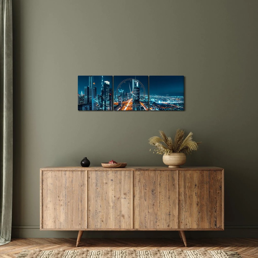 Kép - Dubai éjszaka (órával) (90x30 cm)