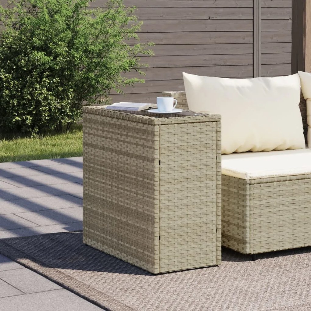 világosszürke polyrattan kerti kisasztal üveg lappal58x27,5x55cm