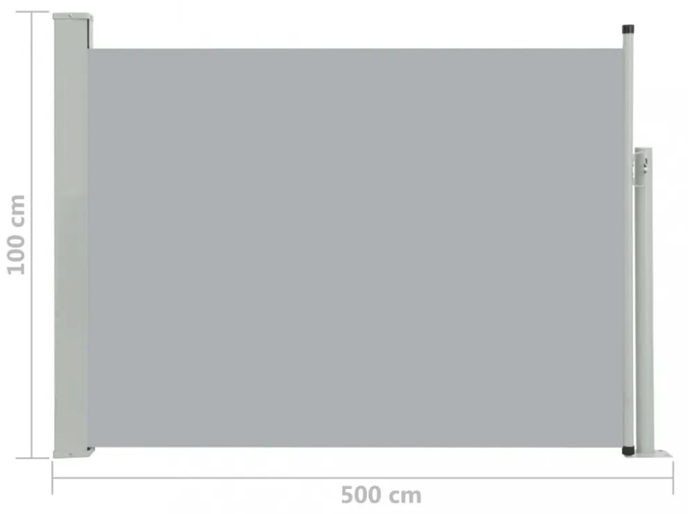 szürke behúzható oldalsó teraszi napellenző 100 x 500 cm