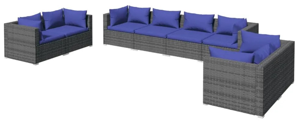 8 részes szürke polyrattan kerti ülőgarnitúra párnákkal