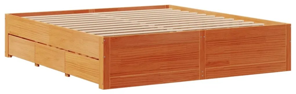 barna tömör fenyőfa fiókos ágykeret matrac nélkül 180 x 200 cm