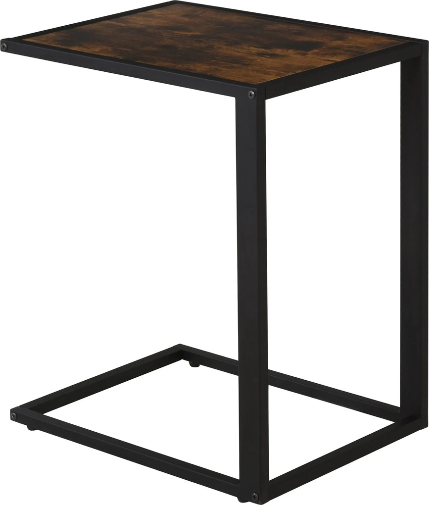 HOMCOM C-Shape Oldaltábla Kávétáblá Laptopasztal a Hálószobába és Nappaliba Kis Területre Fémvázzal Ipari Stílusban Rusztikus Barna 40,6 x 50,8 x 64,2