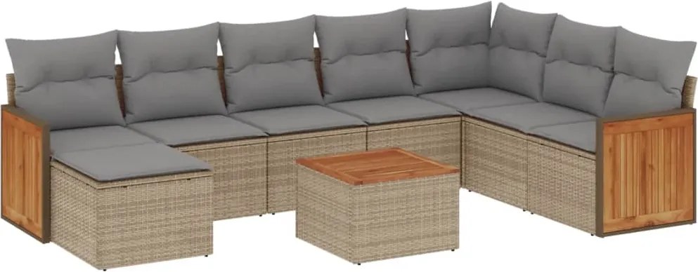 vidaXL 9 részes bézs polyrattan kerti ülőgarnitúra párnákkal