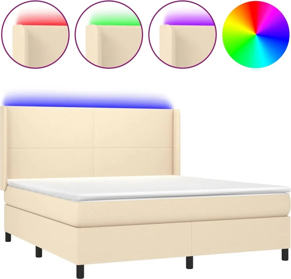 vidaXL krémszínű szövet rugós és LED-es ágy matraccal 180 x 200 cm