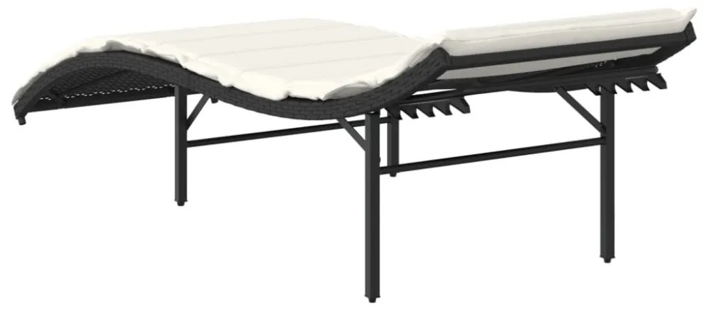 fekete polyrattan napozóágy párnával 55x199x50 cm