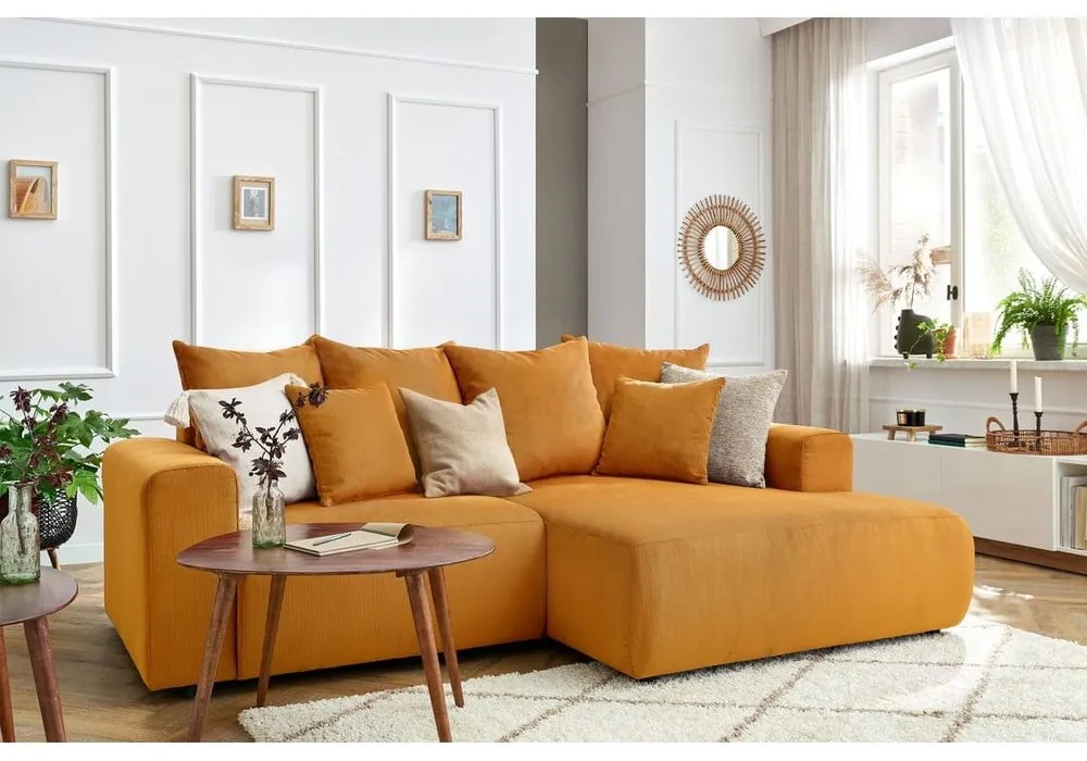 Okkersárga bársony sarokkanapé Enjoy – Bobochic Paris
