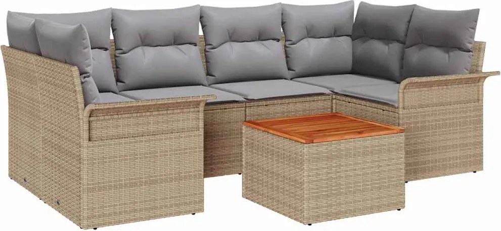 vidaXL Kerti Kanapé Szett párnával 7 pcs Bézs polirattan