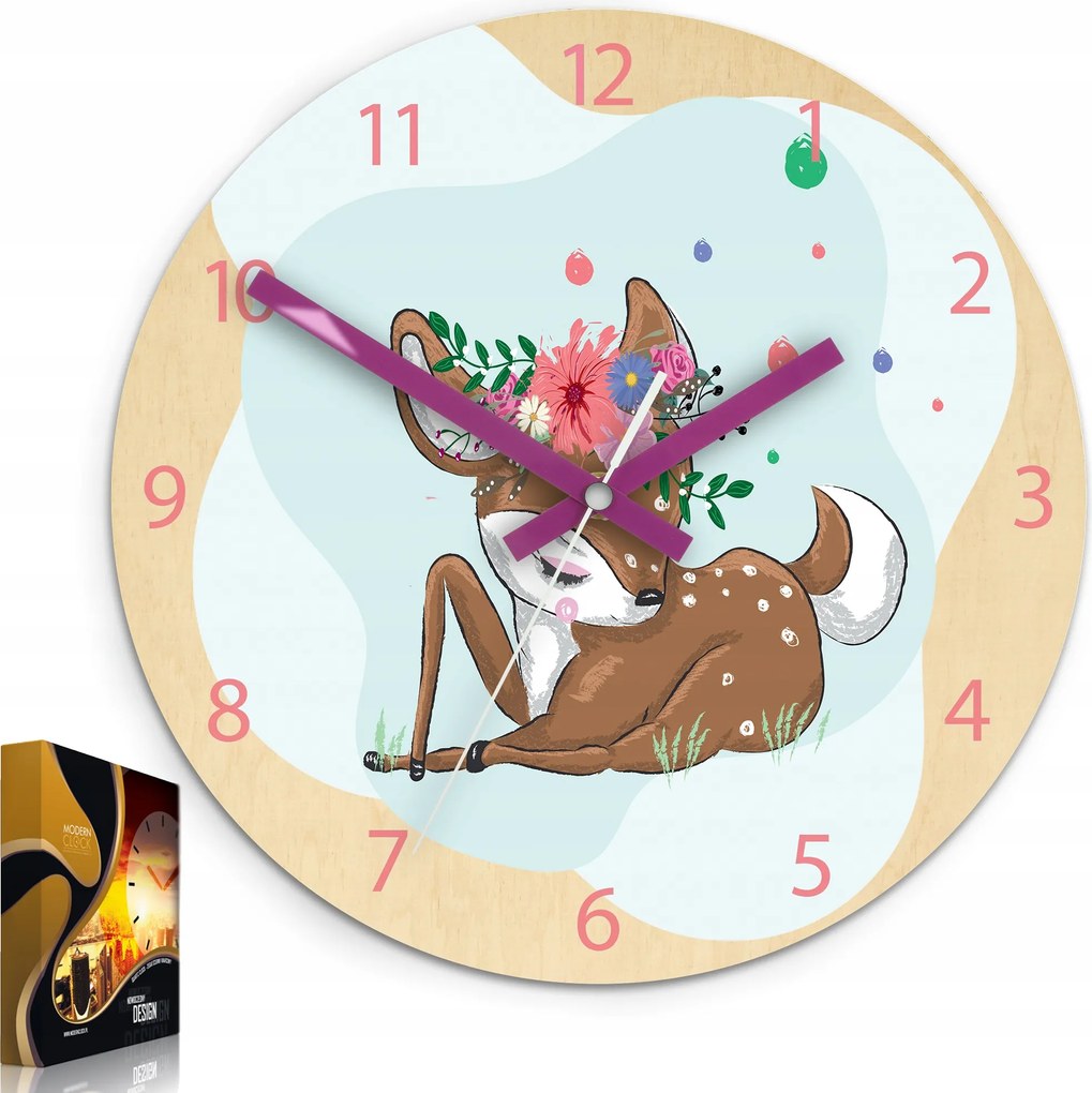 Nyírfa falióra szarvas mintával Akril Szarvas Kerek