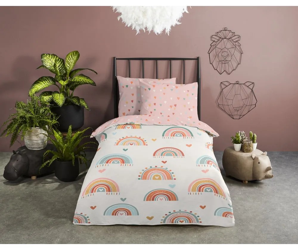 Rózsaszín-bézs egyszemélyes pamut gyerek ágyneműhuzat 140x200 cm Louie – Good Morning