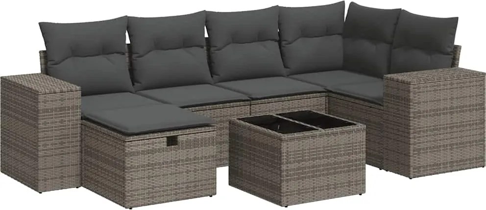vidaXL 7 részes szürke polyrattan kerti ülőgarnitúra párnákkal