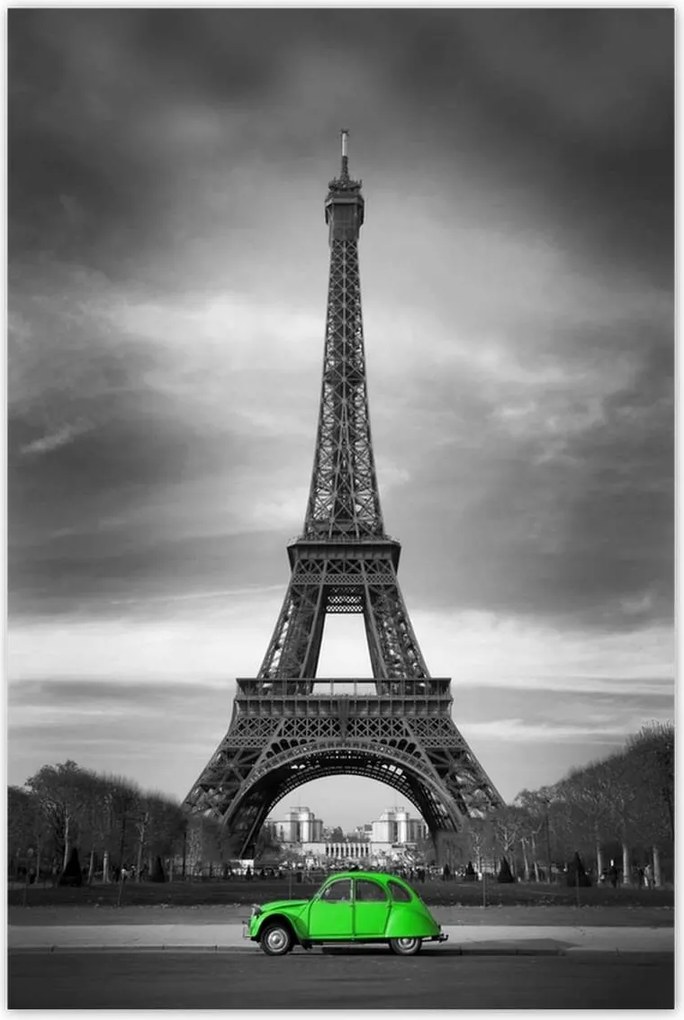 Poszterek 80x120 Zöld autó Párizsban