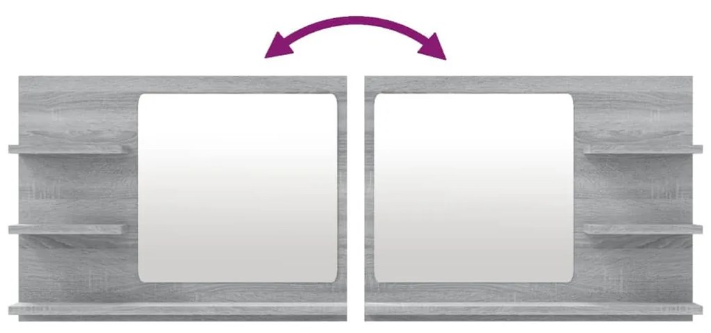 Szürke sonoma színű szerelt fa fürdőszobatükör 60x10,5x45 cm