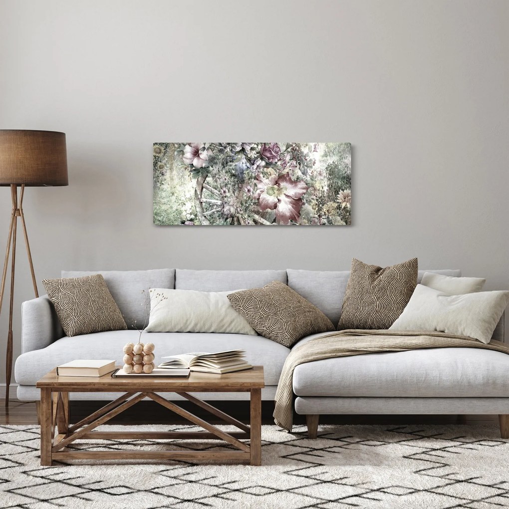 Virágok képe egy fából készült kerékpáron (120x50 cm)