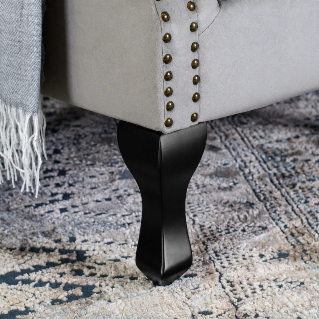 Chesterfield Fotel Szürke Bársony Kárpittal. MALLO