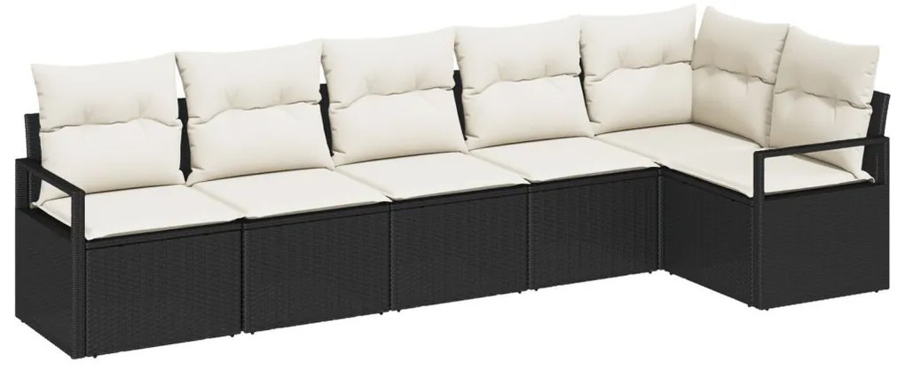 Kanapé Szett 6 pcs Fekete polirattan