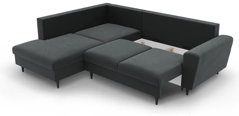 Sötétszürke bársony kinyitható tárolóhelyes sarokkanapé (bal oldali-L alakú) Kyoto – Cosmopolitan Design