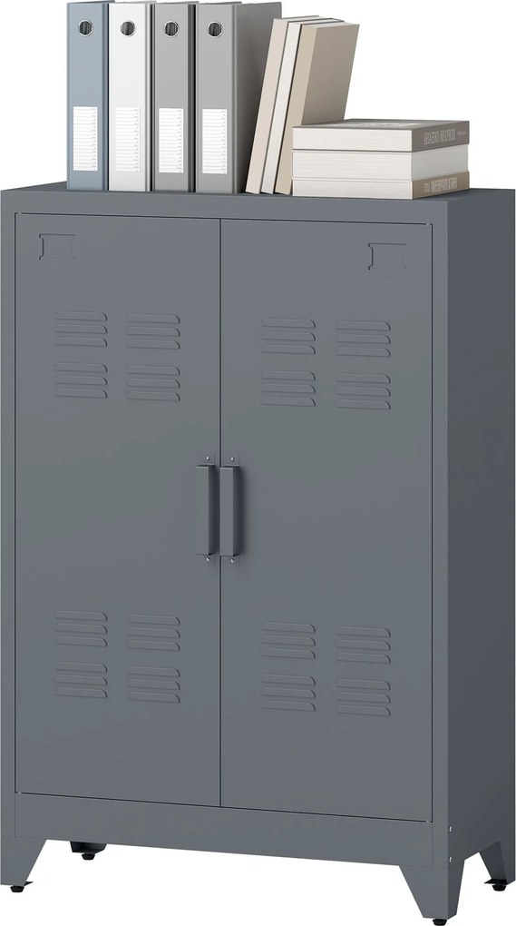 HOMCOM Fiókos Szekrény Fém Szekrény Multifunkciós Szekrény Mágneses Rácsos Kétszárnyú Ajtóval Állítható Polcú Irodai Szekrény Tároló Szekrény Tanulásr