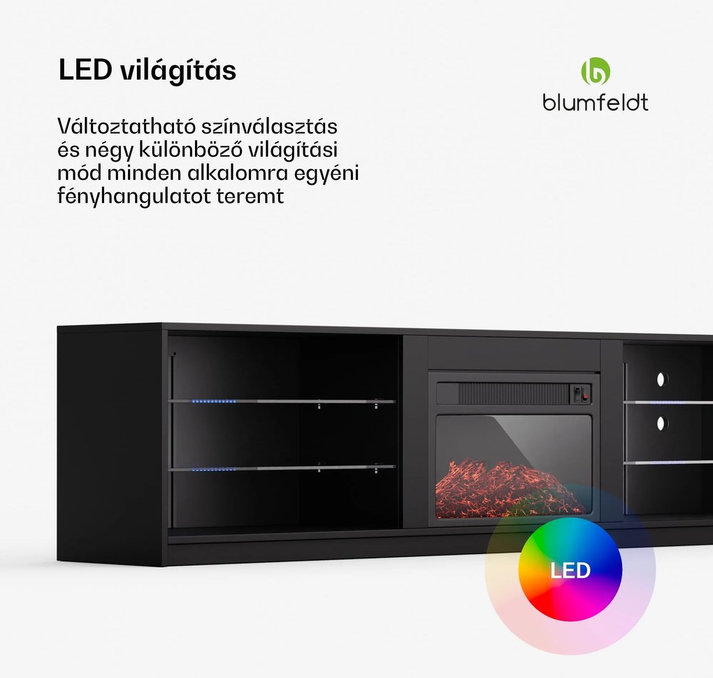 Perth Medium Lowboard TV-szekrény elektromos kandallóval, 160 x 40 x 30 cm, LED