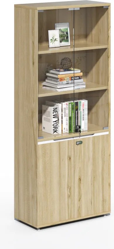 Houseland Profit Pro 02 magas irodai szekrény, natúr tölgyfa