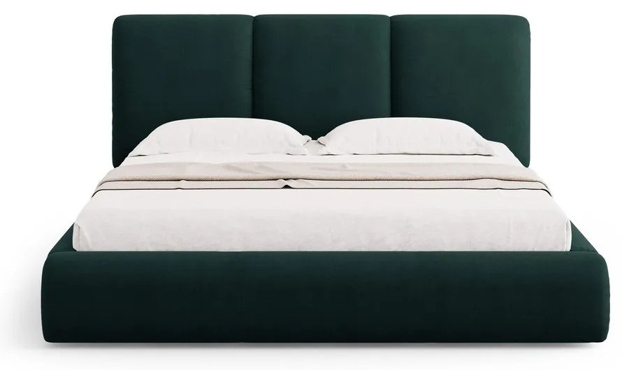 Sötétzöld kárpitozott ágyneműtartós franciaágy ágyráccsal 200x200 cm Brody – Mazzini Beds