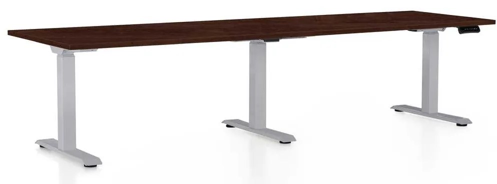 OfficeTech Long állítható magasságú asztal, 260 x 80 cm, szürke alap, wenge