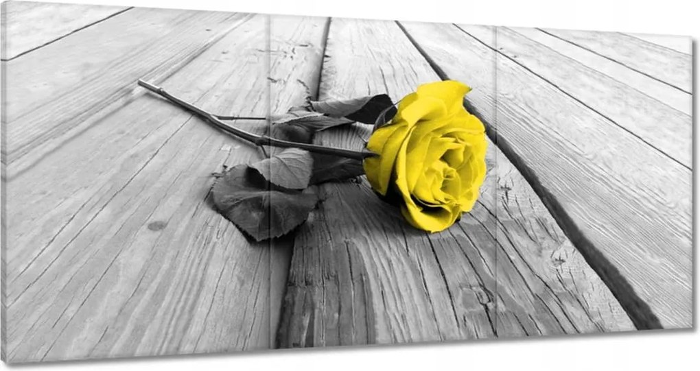 Vászonkép 120x60 Sárga rózsa a deszkákon