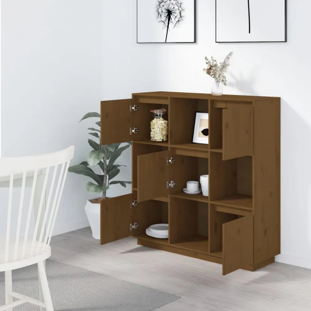 mézbarna tömör fenyőfa magasszekrény 110,5x35x117 cm