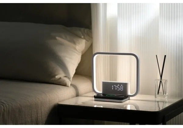 Immax 08994L - LED Dimmelhető asztali lámpa ébresztőórával és töltővel 18W/230V fehér