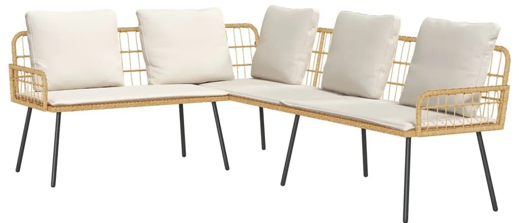 L-alakú kanapé természetes 231x173x78 cm polirattan