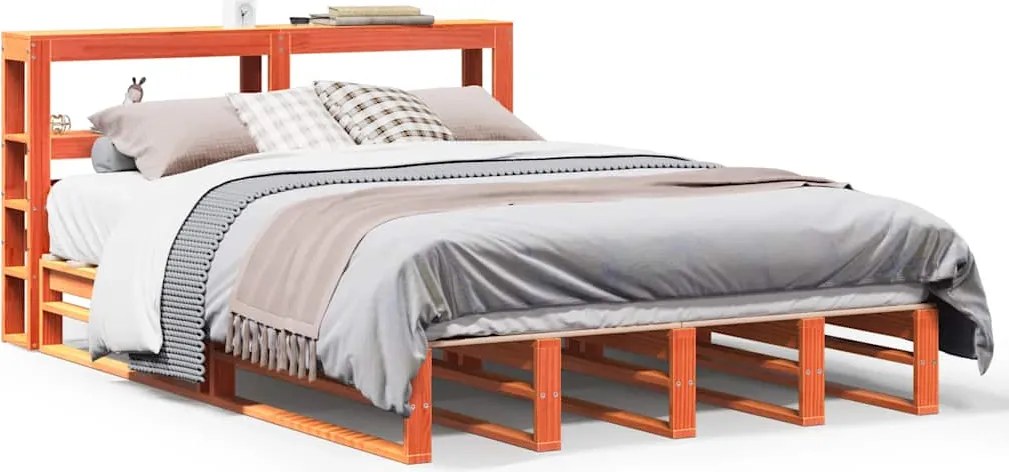 vidaXL viaszbarna tömör fenyőfa ágy matrac nélkül 135 x 190 cm