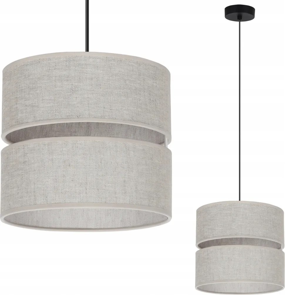 Függő Mennyezeti Lámpa Krém Bézs Lenvászon Dupla Lámpabúra Konyhai E27