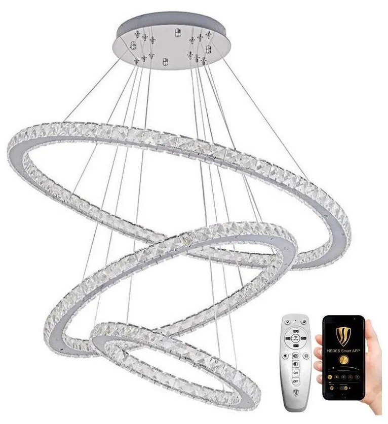 NEDES LED Dimmelhető csillár zsinóron LED/210W/230V 3000-6500K ezüst + távirányító ND3555