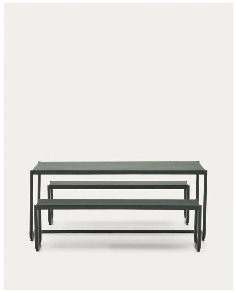 Sötétzöld fém négyszemélyes kerti étkezőgarnitúra Sotil – Kave Home