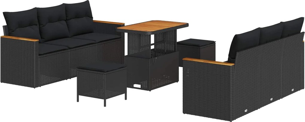 vidaXL Kerti Kanapé Szett párnával 11 pcs Fekete polirattan