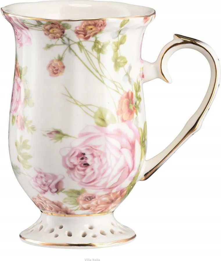 Porcelán bögre díszített arany 300 ml Rose Garden