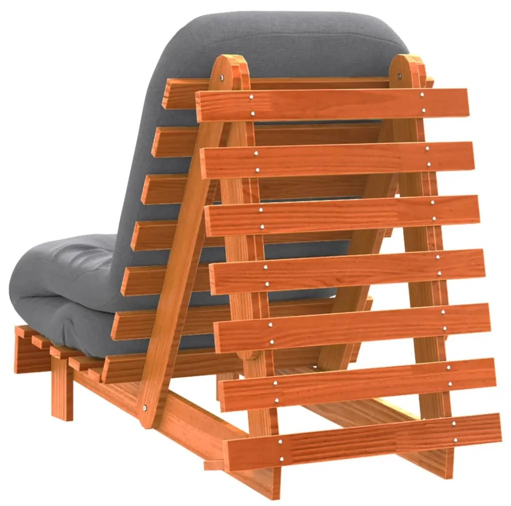 viaszbarna tömör fenyőfa futon kanapéágy matraccal 60x206x11 cm