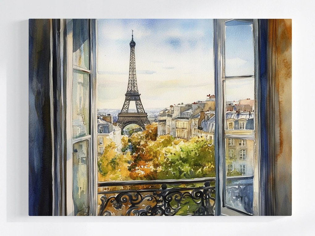 Poszter Párizs Erkély Ablak Eiffel-torony Őszi Kilátás 80x60