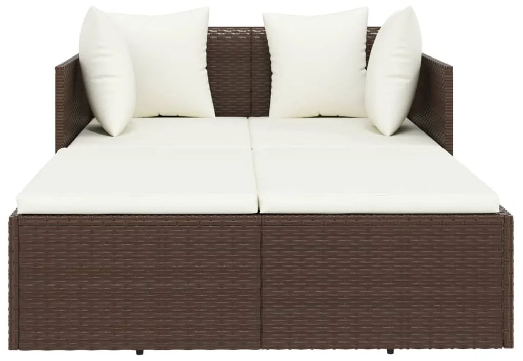 Barna polyrattan napozóágy párnával 182 x 118 x 63 cm