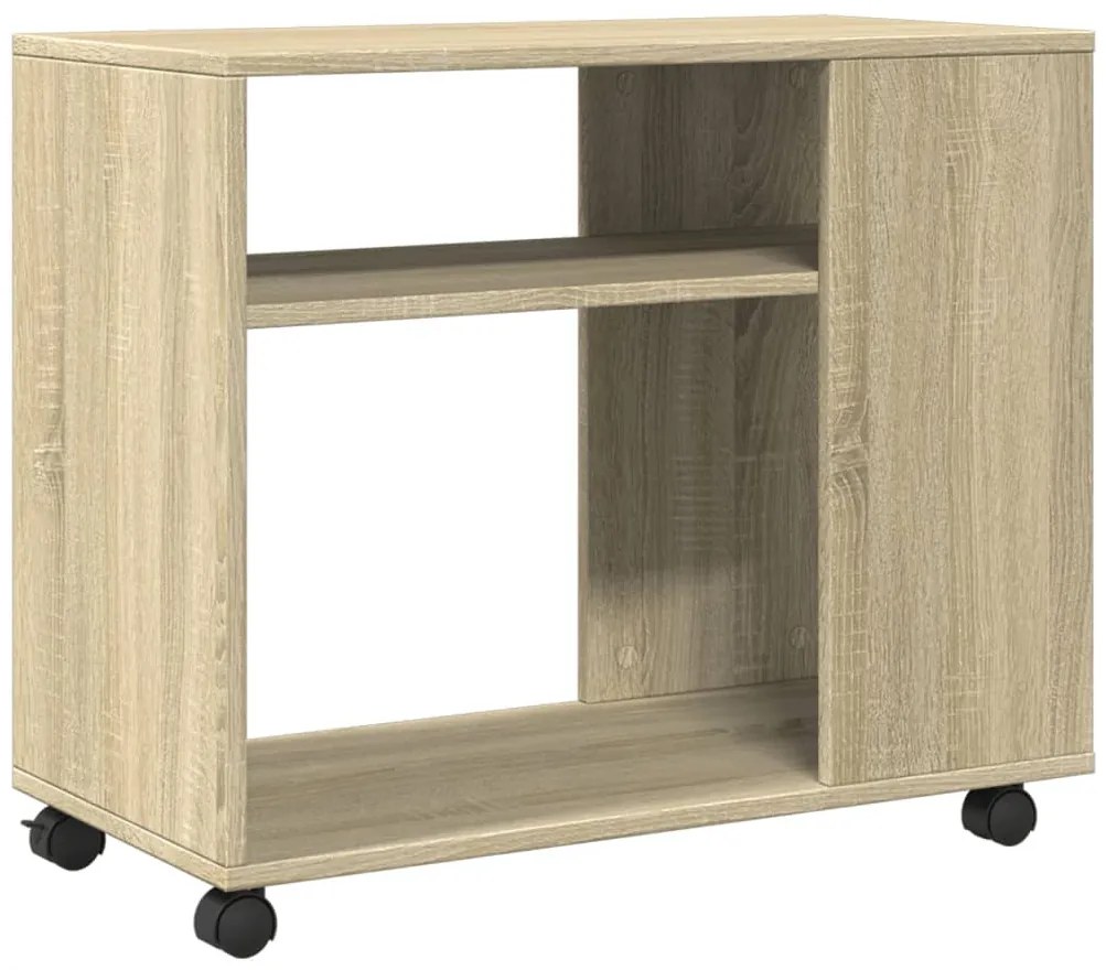 sonoma tölgy színű szerelt fa kisasztal kerekekkel 70x35x60 cm
