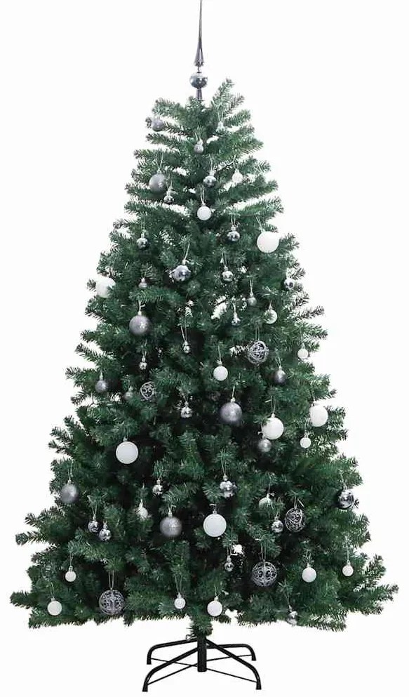 csuklópántos műkarácsonyfa 300 LED-del és gömbökkel 210 cm