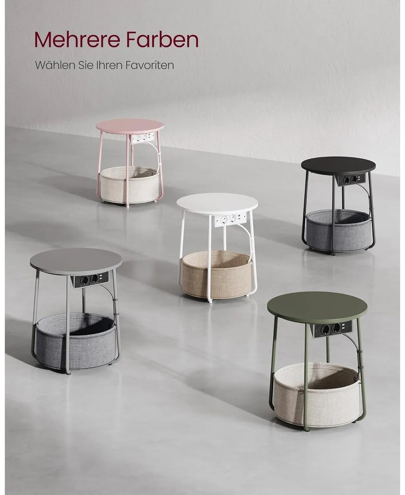 Kerek dohányzóasztal usb töltő porttal, kis asztal aljzattal, szürke-palaszürke