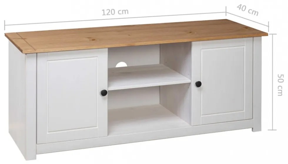 fehér tömör fenyőfa Panama TV szekrény 120 x 40 x 50 cm